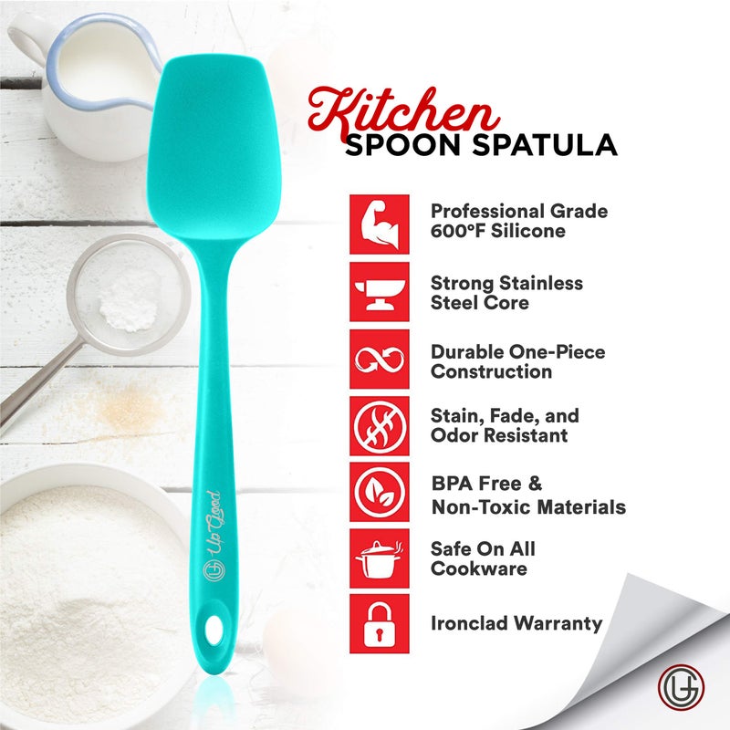 UpGood Silicone Spoon Spatula - 600F Heat-Resistant Non-Stick Rubber Spoonula | Use as Silicone Kitchen Scraper Utensil - Baking and Cooking Strong Stainless Steel Core | UpGood Kitchen Utensils  (Teal) - Image 3